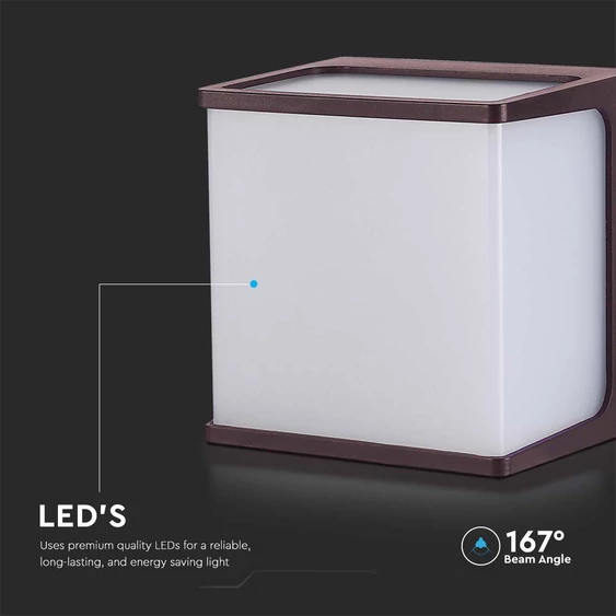 V-TAC szögletes 8W fali lámpa, IP65, Corten barna, természetes fehér - SKU 10283