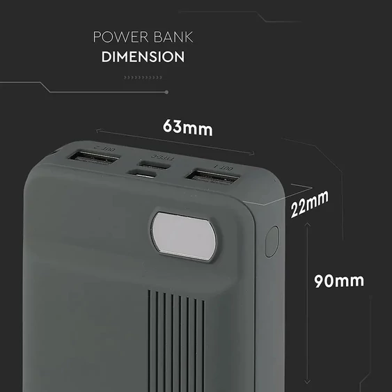 V-TAC szürke, 10000mAh powerbank, kijelzővel - SKU 8852