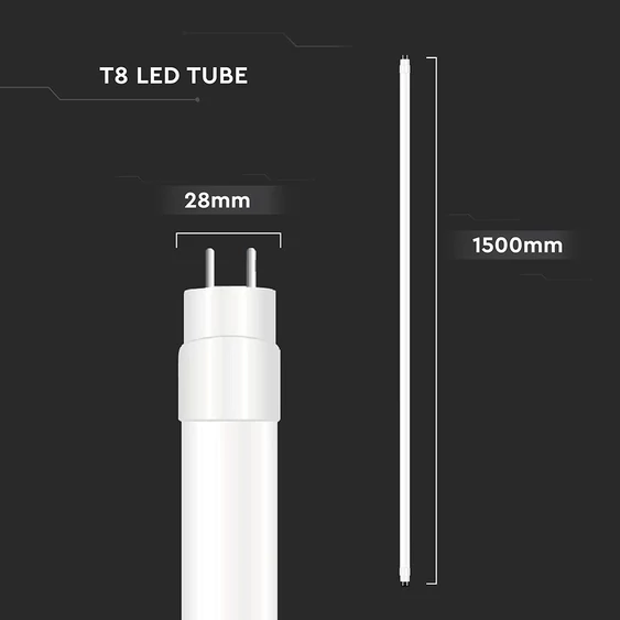 V-TAC T8 LED fénycső, 150cm 24W, hideg fehér, 125 lm/W - SKU 23876