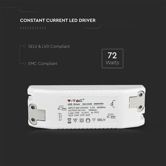 V-TAC tápegység 120 Lumen/Watt-os LED panelhez 72W - SKU 6328