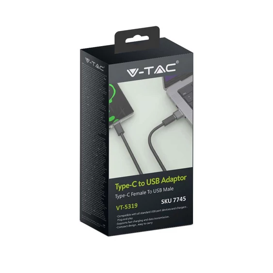 V-TAC USB-A apa - Type-C anya adapter, Type-C - USB-A átalakító - SKU 7745