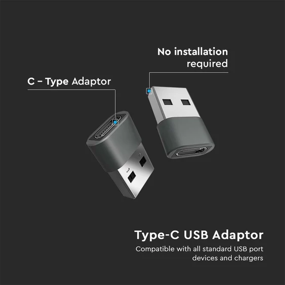 V-TAC USB-A apa - Type-C anya adapter, Type-C - USB-A átalakító - SKU 7745