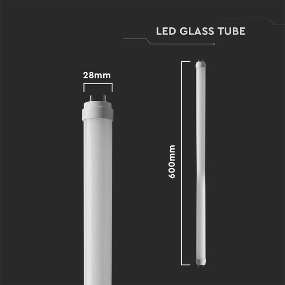 V-TAC üveg LED fénycső 60cm T8 9W meleg fehér, 90 Lm/W - SKU 7796