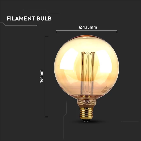 V-TAC Vintage 4W borostyán E27 ART filament G125 LED égő, 1800K - SKU 217475