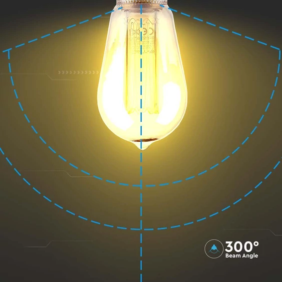 V-TAC Vintage 4W borostyán E27 ART filament ST64 LED égő, 1800K - SKU 217474
