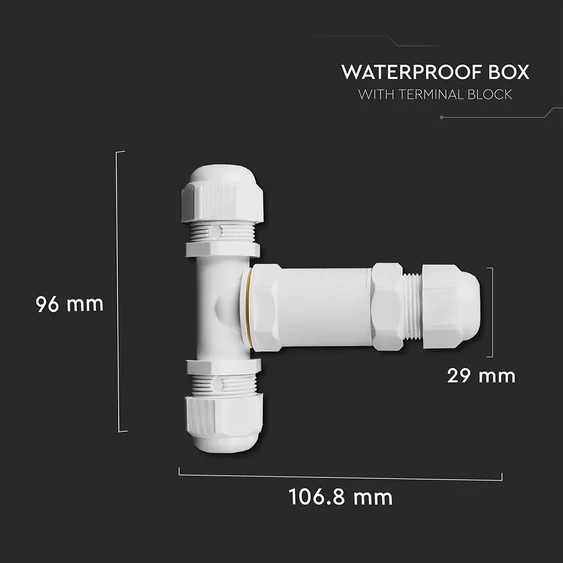 V-TAC vízálló T elosztó kötődoboz IP68 védelemmel fehér - SKU 5979