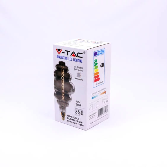 V-TAC 8W füstözött E27 meleg fehér dimmelhető filament LED égő - SKU 7465