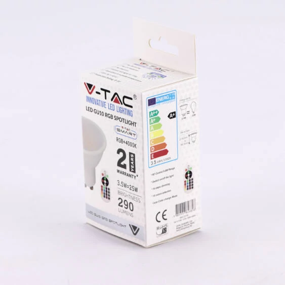 V-TAC 3.5W GU10 RGB+természetes fehér dimmelhető LED égő - SKU 2779