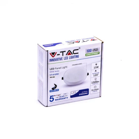 V-TAC süllyeszthető mennyezeti kerek LED panel 15W hideg fehér - SKU 622