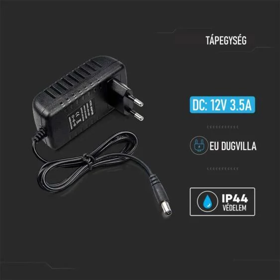V-TAC fali műanyagházas IP44 LED tápegység 12V 42W 3.5A - SKU 2672